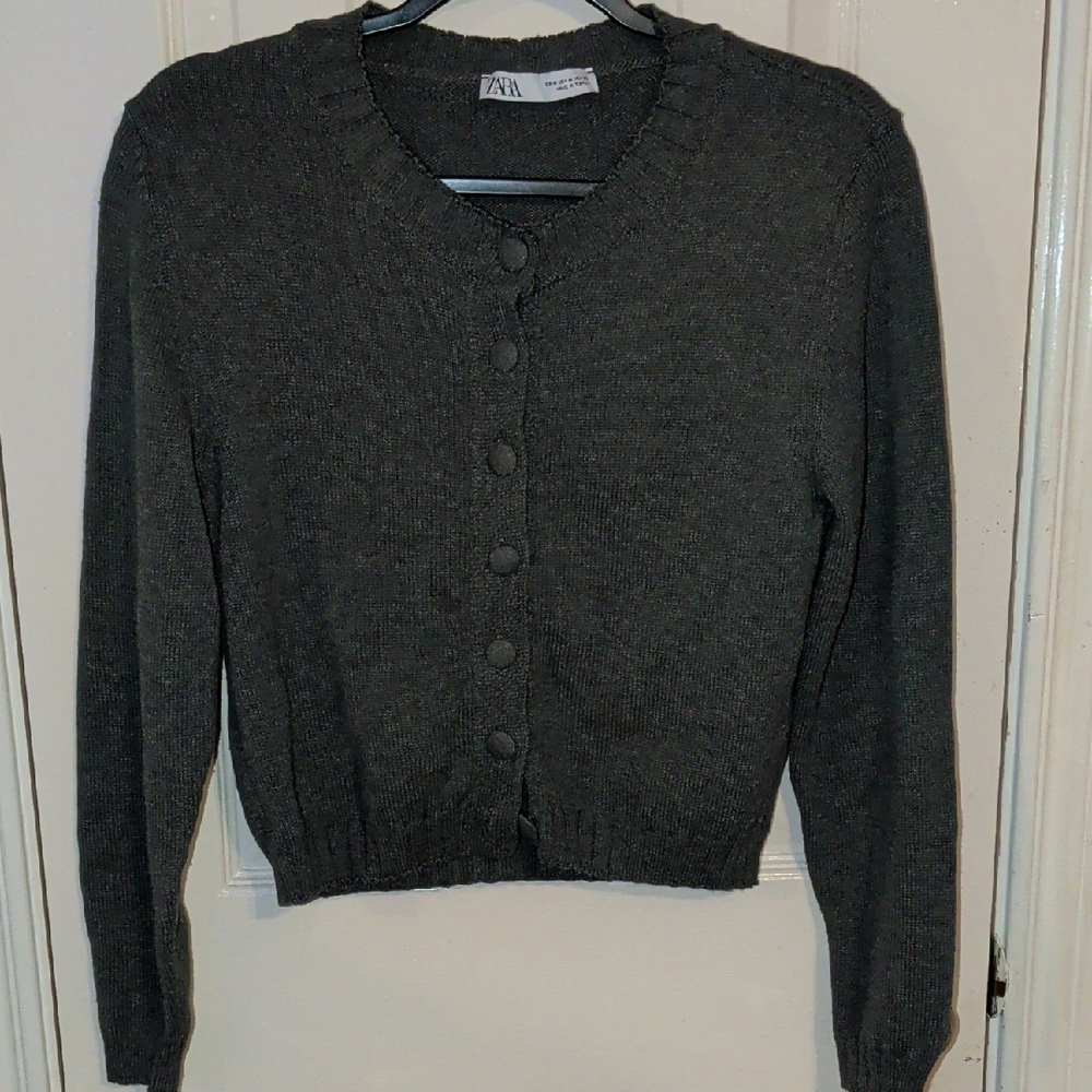 Zara Charcoal Button-Up Cardigan